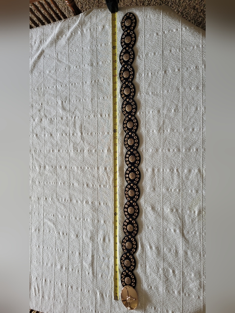 Black Scalloped Faux Leather Belt with Gold Stud Details